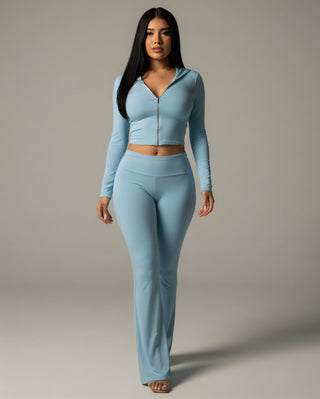 RAINY Zip-Up Hoodie and Flare Pants Set