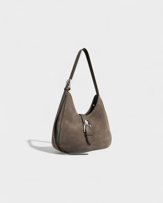 RIVARA Faux Suede Buckle Strap Shoulder Bag