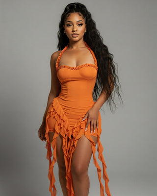 SANAI Ruffle Trim Mini Dress