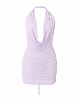 PERTINE Cowl Neck Mesh Mini Dress