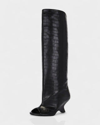 HELIRA Peep Toe Wedge Knee High Boots