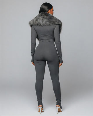 Mono acanalado con cuello de piel sintética VARINA