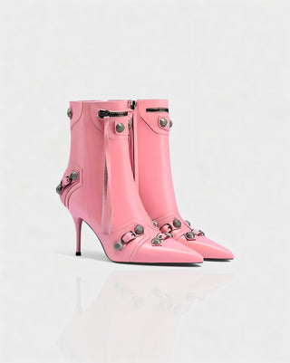 REVINA Studded Leather Pointed-Toe Ankle Boots