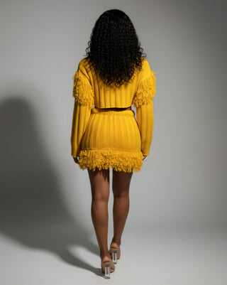 FLORINE Knit Fringe Cardigan & Skirt Set