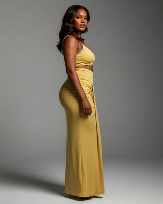 ZELLA Ruched High-Waist Draped Maxi Skirt