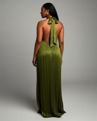 ADRIANA V-Neck Backless Pleated Maxi Dress