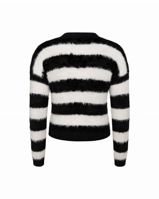 NARIA Striped Fuzzy Button-Up Cropped Cardigan