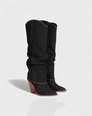 BETTY Denim Pointed Toe Slouchy Cowboy Boots