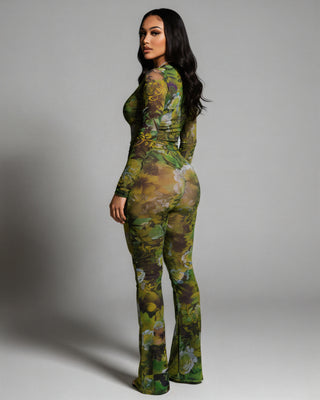 SANNA Floral Mesh Long Sleeve Top & Pants Set