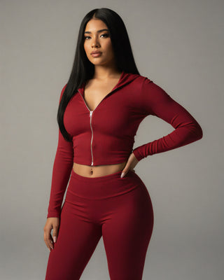 RAINY Zip-Up Hoodie and Flare Pants Set