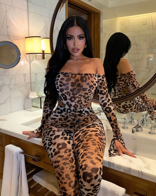 LIBRA Leopard Print Off Shoulder Set