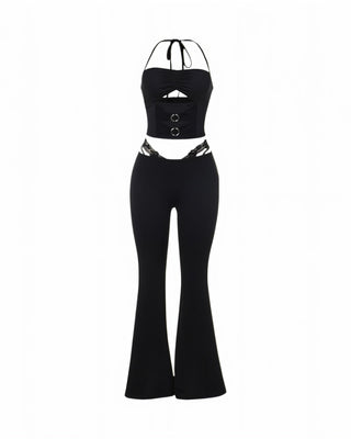 MAPPLE Halter Neck Crop Top and Flare Pants Set