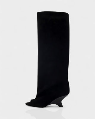 HELIRA Peep Toe Wedge Knee High Boots