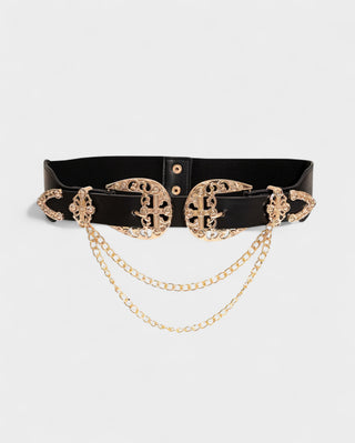 SHARLA Double Buckle Chain Wide Belt