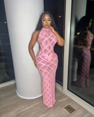 HOPE High Neck Tear Drop Rhinestone Maxi Dress