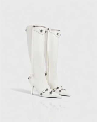 WENA Studded Pointed Toe Knee-High Boots