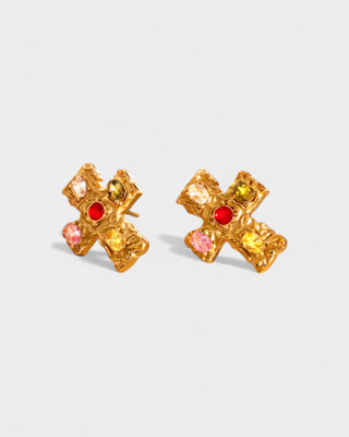 MAINE Multi-Stone Cross Stud Earrings