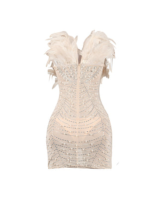 KAYALI Pearl & Rhinestone Embellished Feather Mini Dress