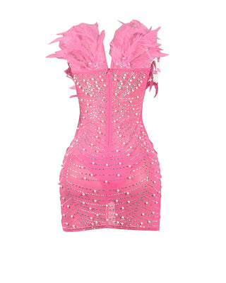 KAYALI Pearl & Rhinestone Embellished Feather Mini Dress