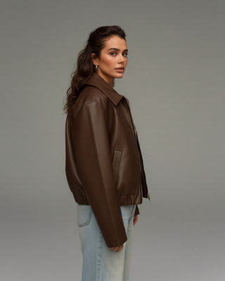 HANELLE Oversized Faux Leather Zip Jacket