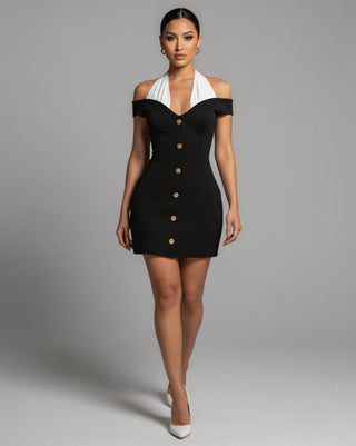 KATHERINE Off-Shoulder Halter Mini Dress