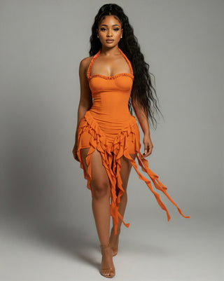 SANAI Ruffle Trim Mini Dress