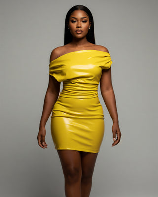 ORIELLE Faux Leather One-Shoulder Mini Dress