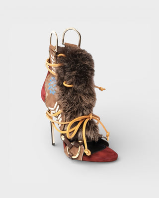 KELLA Faux-Fur Lace-Up Stiletto Heels