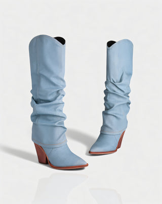 BETTY Denim Pointed Toe Slouchy Cowboy Boots