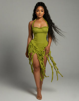 SANAI Ruffle Trim Mini Dress