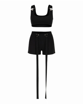 CRISANTA Buckle Strap Crop Top & Tie-Detail Shorts