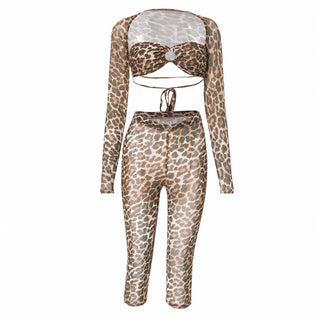 INES Three-Piece Leopard Print Mesh Set