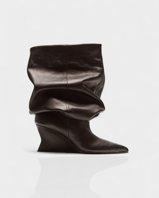 IRELLE Slouchy Faux Leather Pointed Wedge Heel Boots