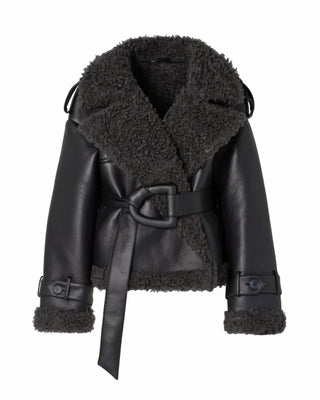 ARANYA Oversized Shearling Lined Belted Jacket