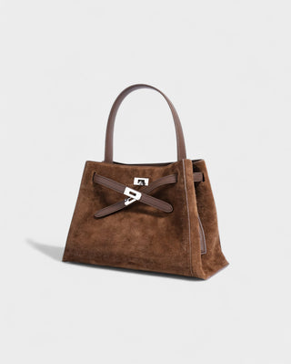 SOLARA Faux Suede Buckle Strap Tote Bag