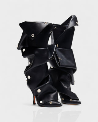 KIVARA Stiletto Heel Fold-Over Rivet Knee-High Boots