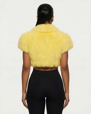 QUELLA Faux-Fur Buckle-Front Cropped Vest