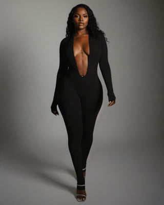 VEYONA Plunge Neck Long Sleeve Jumpsuit