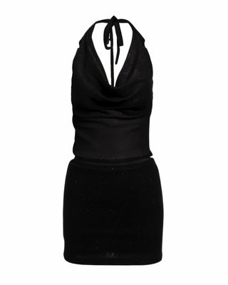 LIORAE Shimmer Draped Halter Top & Skirt Set