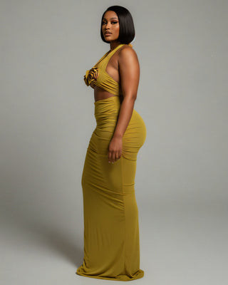 XAYANA Rose Detail High-waisted Maxi Dress