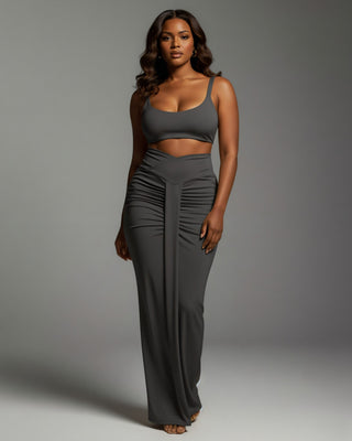 ZELLA Ruched High-Waist Draped Maxi Skirt