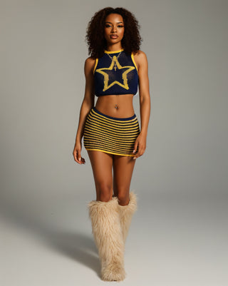 QUINLEY Knitted Star Cropped Top & Mini Skirt Set