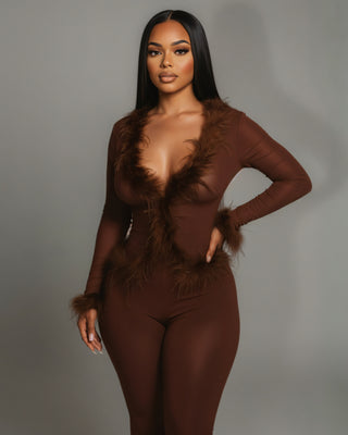 EMERY Faux Feather Trim Two-Piece Set