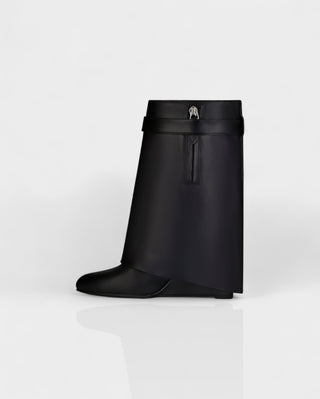 AVELINE Padlock Wedge Faux Leather Ankle Boots