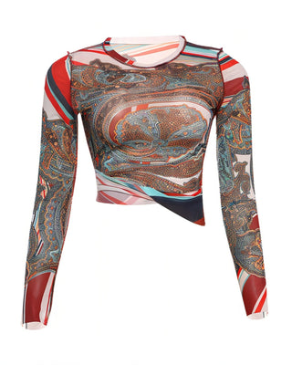 KIERRA Mesh Print Long Sleeve Top