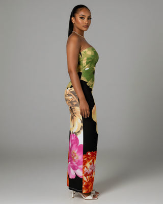 LYCA Floral Print Strapless Maxi Dress