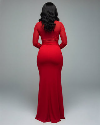 VALEYA Mesh Panel Tie-Front Maxi Dress