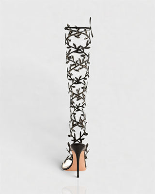 QUINA Leaf Embellished Lace-Up Stiletto Heels