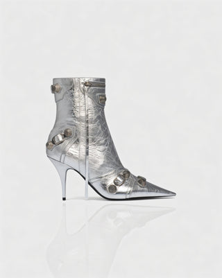 REVINA Studded Leather Pointed-Toe Ankle Boots