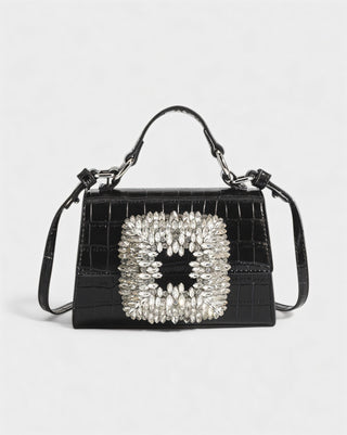 REGINE Mini Crocodile Embossed Rhinestone Handle Bag